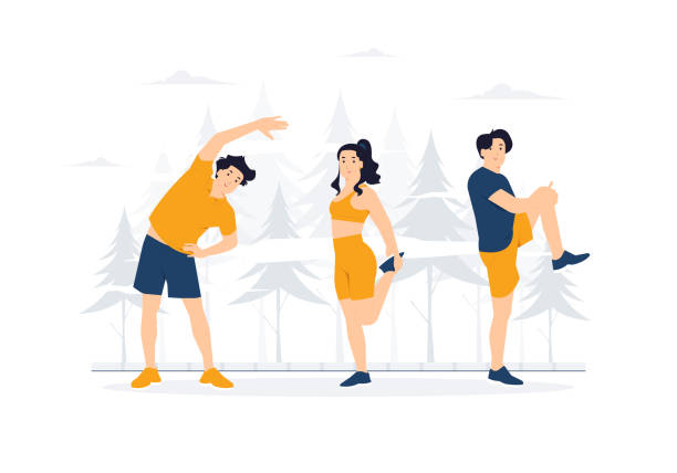 Illustration of warm-up and cool-down movement sequences with soft colored cards