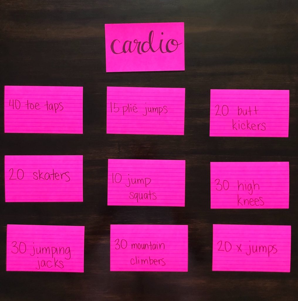 Cardio burst activity chart with colorful routine cards and an upward trend line